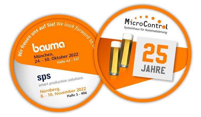 Beer mat front and back side invitation bauma and sps 2022