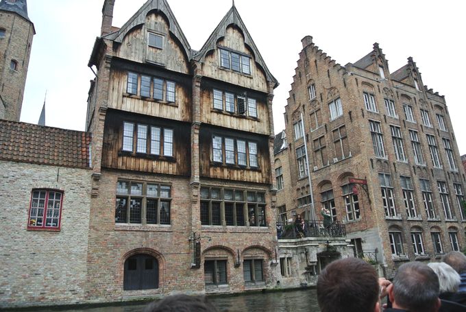 View of the houses from the water Bruges