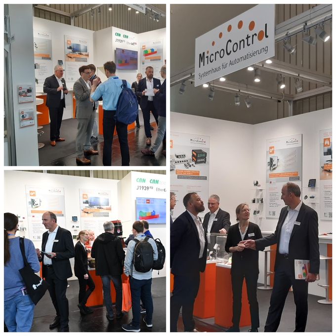 Collage of the MicroControl stand at the embedded world 2023