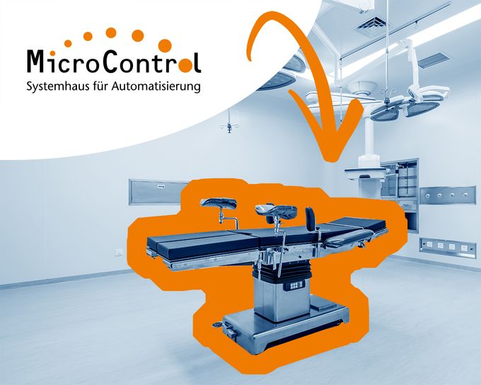 OP-Saal mit gekennzeichnetem OP-Tisch und Logo MicroControl