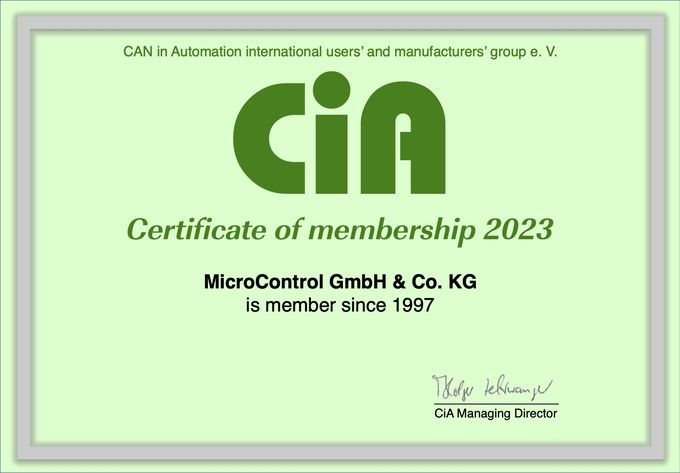 Certificate of membership CAN in Automation 1997 - 2023